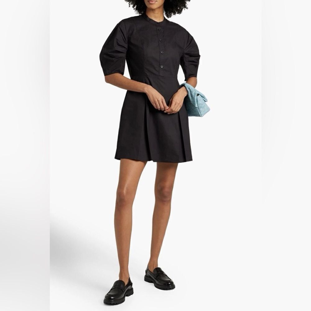 NWOT FRAME Puff Sleeve Organic Cotton A-Line Mini Dress in Black Size L